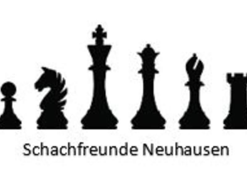 Das Bild zeigt die Silhouetten von sechs Schachfiguren in einer Reihe mit dem Schriftzug "Schachfreunde Neuhausen" darunter.